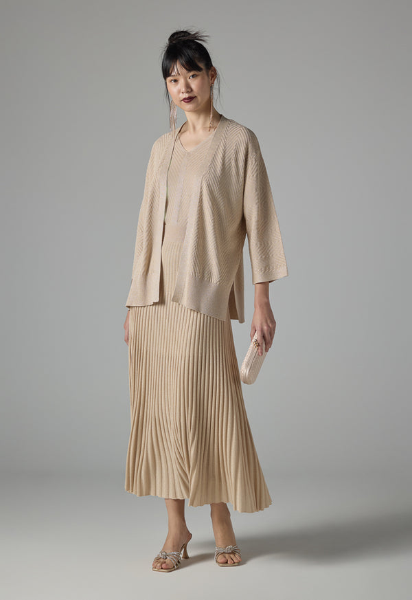 Choice Solid Lurex Fabric Cardigan Beige