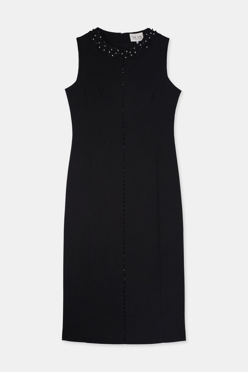 Nean Embellished Neckline Midi Dress Black