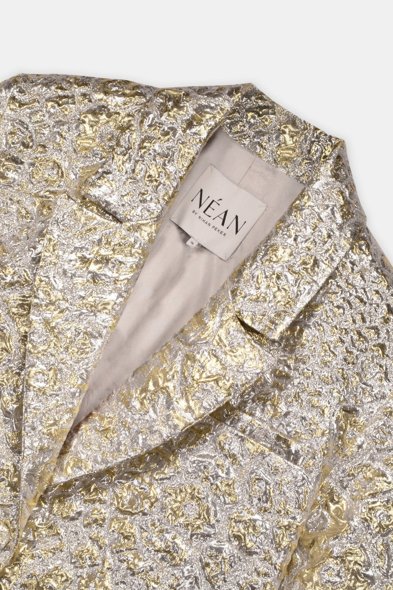 Nean Metallic Jacquard Tailored Blazer
 Silver
