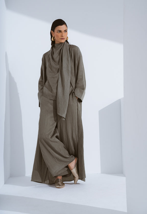 Choice Solid Crinkled Maxi Abaya Olive