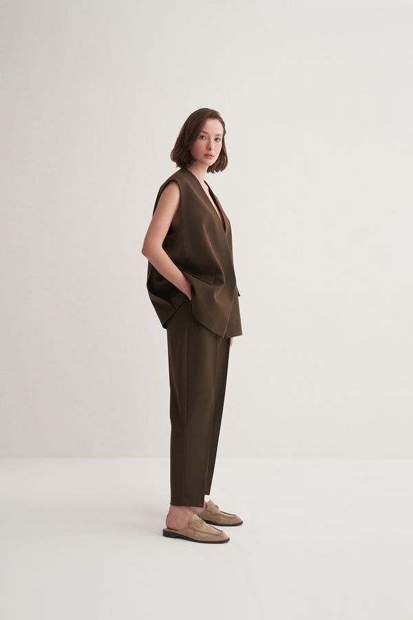 Kk Design Double-Breasted Vest Khaki