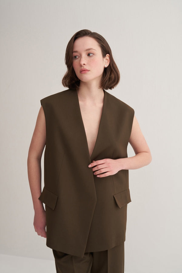 Kk Design Double-Breasted Vest Khaki