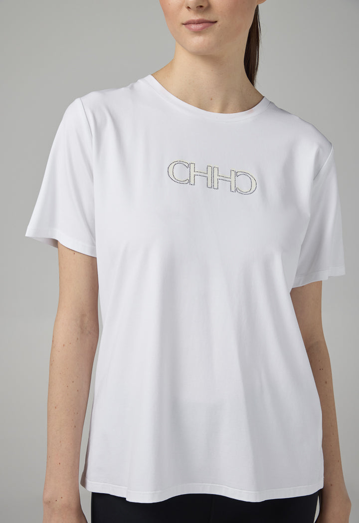 Choice Solid Crystal Embellished Monogram T-Shirt Off White