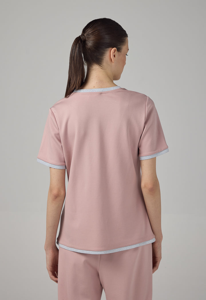 Choice Short Sleeve Contrast T-Shirt Pink