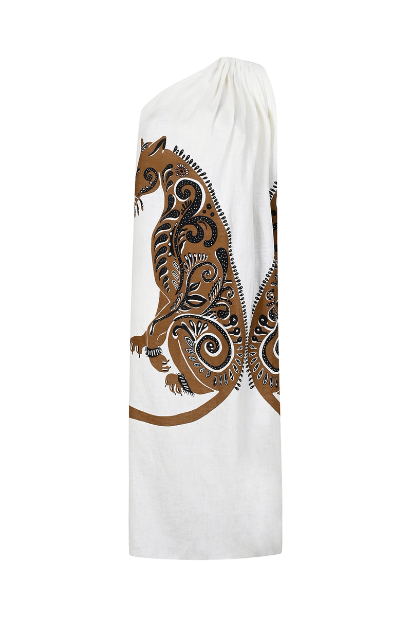 Maison La Plage Ibiza Nature Printed One-Shoulder Dress Brown