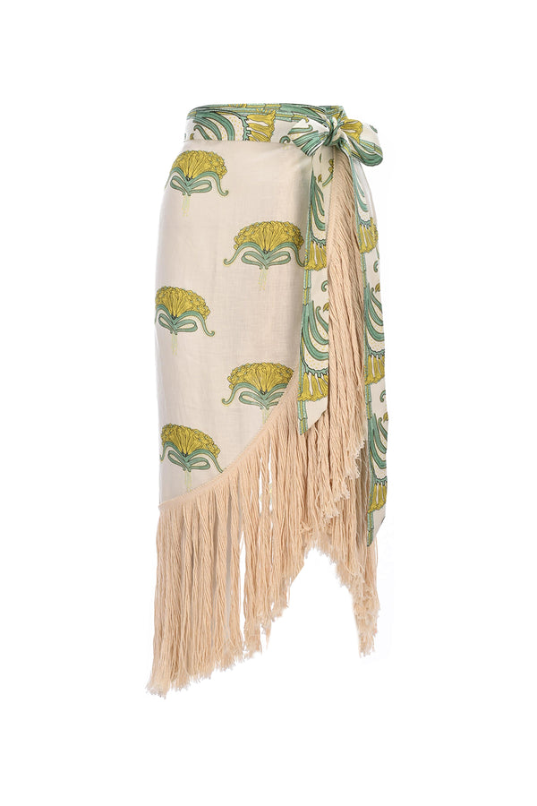 Maison La Plage Marie Louis Printed Fringed Skirt Multi Color