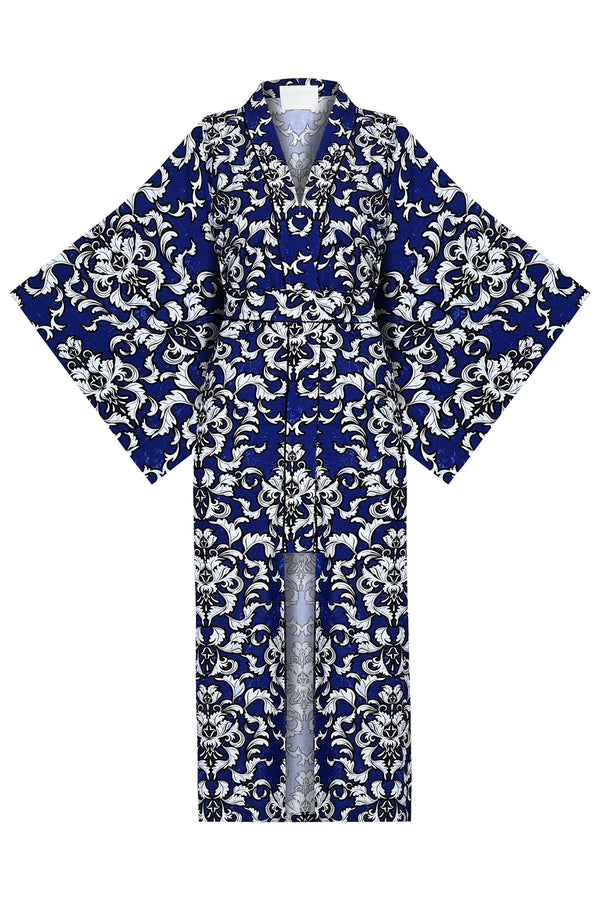 Maison La Plage Hydra Printed Belted Kimono  Navy Blue