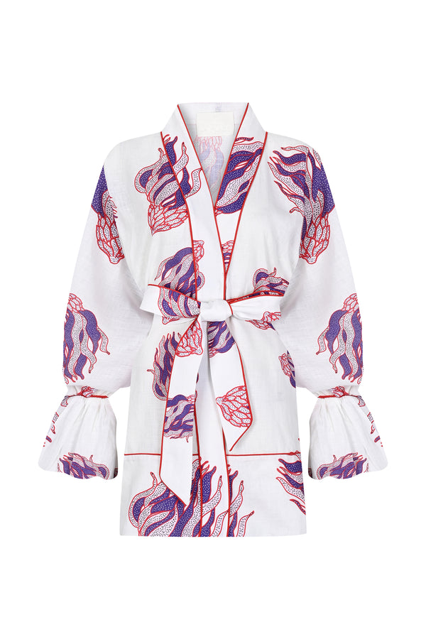 Maison La Plage Rimini Rouge Printed Ruffled-Sleeve Kaftan Purple