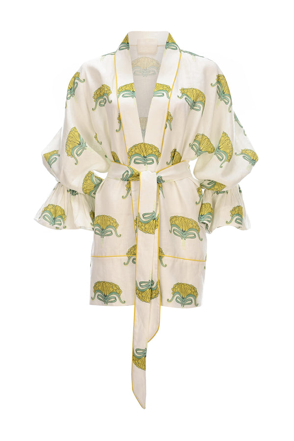Maison La Plage Marie Louis Printed Ruffled-Sleeve Kaftan Multi Color
