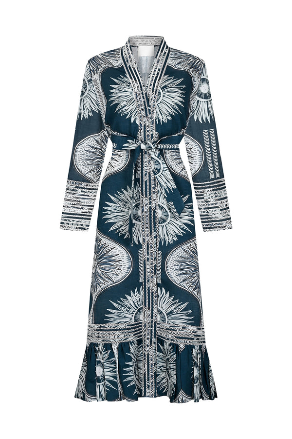 Maison La Plage Puglia Printed Belted Kaftan Navy Blue