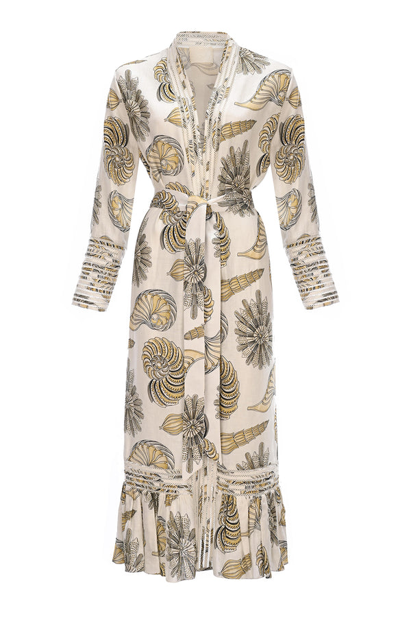 Maison La Plage Emma Blanc Printed Belted Kaftan White