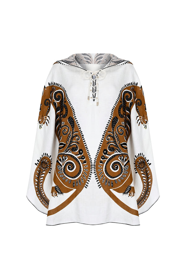 Maison La Plage Ibiza Nature Printed Hooded Cape Brown
