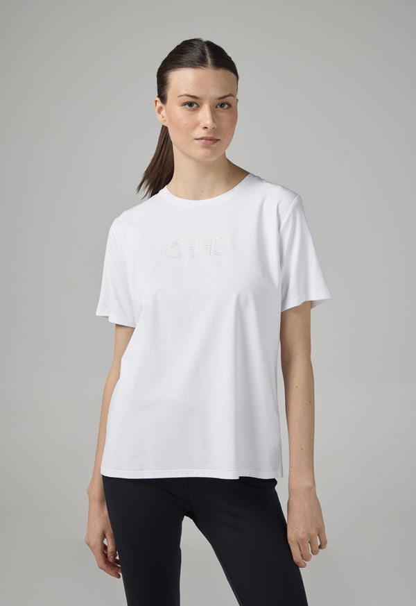 Choice Solid Crystal Embellished Monogram T-Shirt Off White