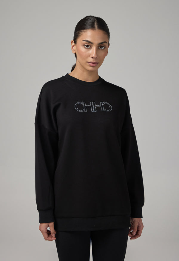 Choice Long Sleeve Monogram Blouse Black