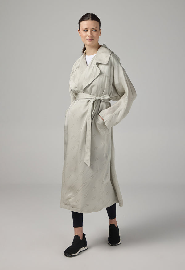 Choice Monogram Long Sleeve Belted Trench Coat Grey