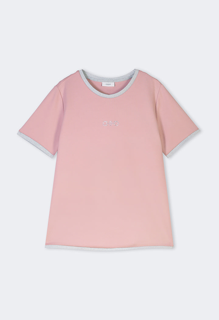 Choice Short Sleeve Contrast T-Shirt Pink