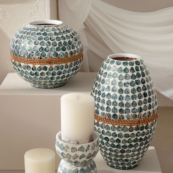 Chakra Hanoi Capiz Vase 26 Cm White