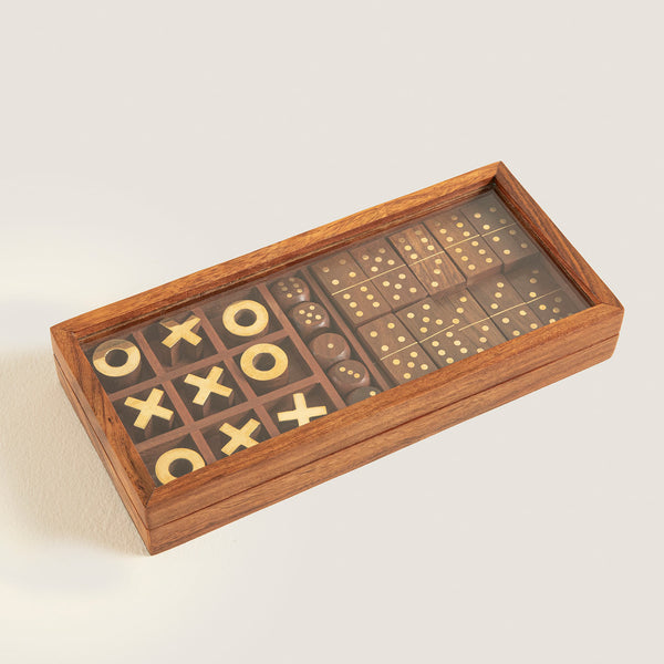 Chakra Zade Domino-Dice Tic Tac Toe Set Natural
