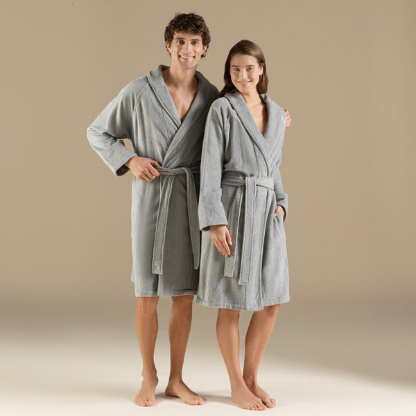 Chakra Solid Unisex Bathrobe Light Grey