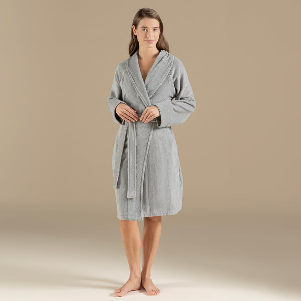 Chakra Solid Unisex Bathrobe Light Grey