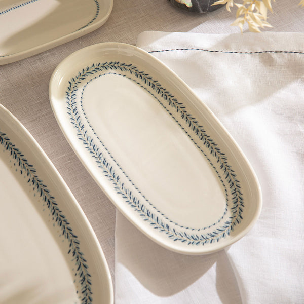 Chakra Pelion Oval Serving Plate 16 Cm Blue - White