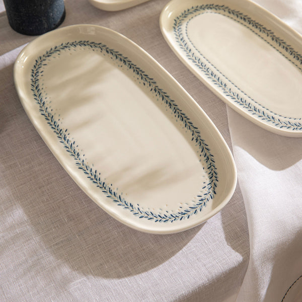 Chakra Pelion Oval Serving Plate 30 Cm Blue - White