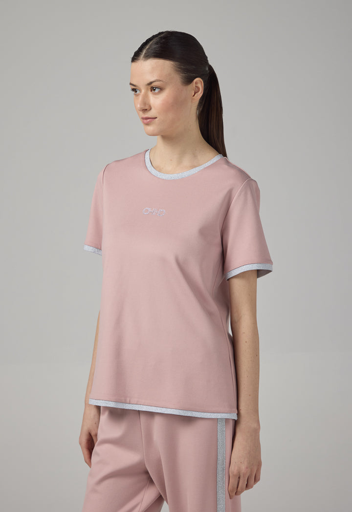 Choice Short Sleeve Contrast T-Shirt Pink