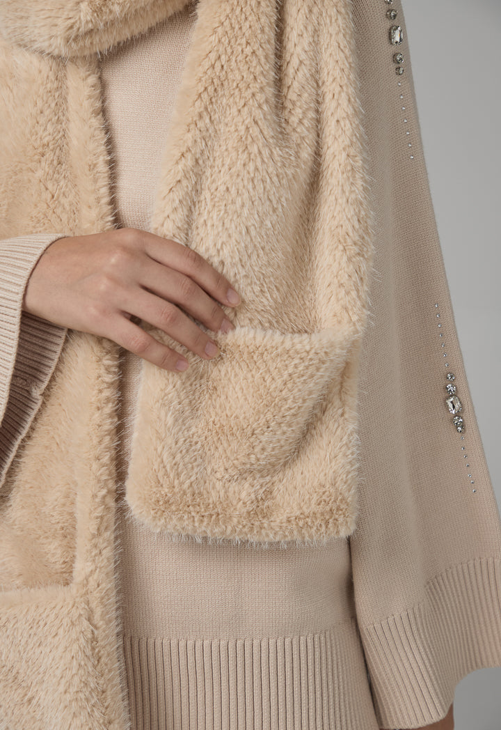 Choice Faux Fur Hooded Scarf Beige