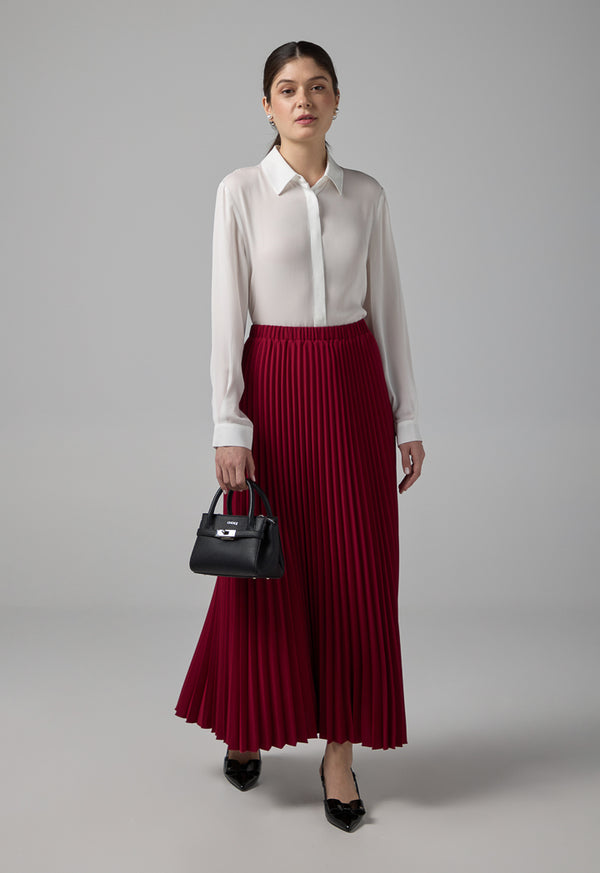 Choice Pleated Flared Basic Skirt Burgundy