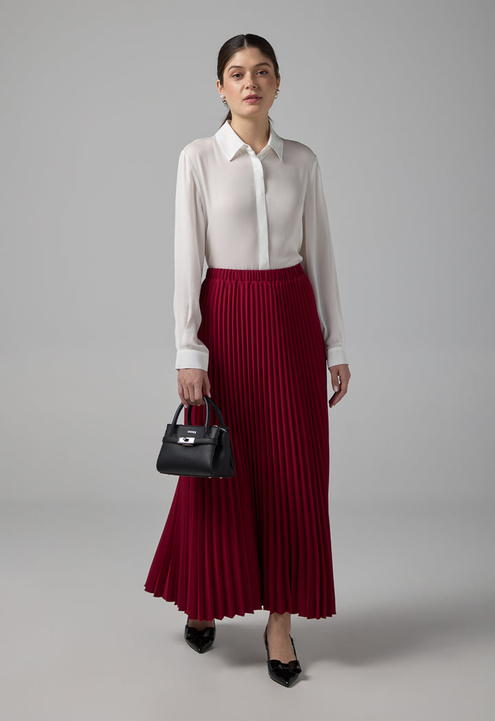 Choice Pleated Flared Basic Skirt Burgundy