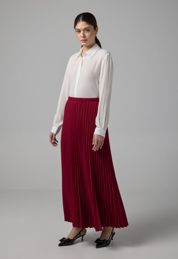 Choice Pleated Flared Basic Skirt Burgundy