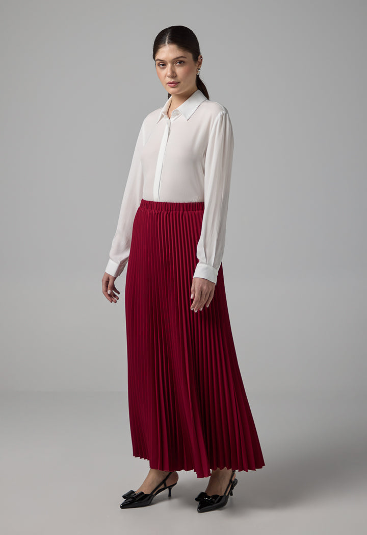 Choice Pleated Flared Basic Skirt Burgundy