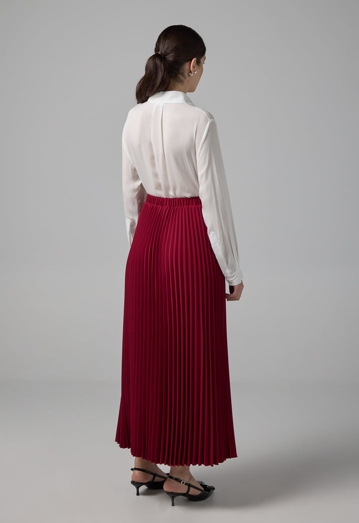 Choice Pleated Flared Basic Skirt Burgundy