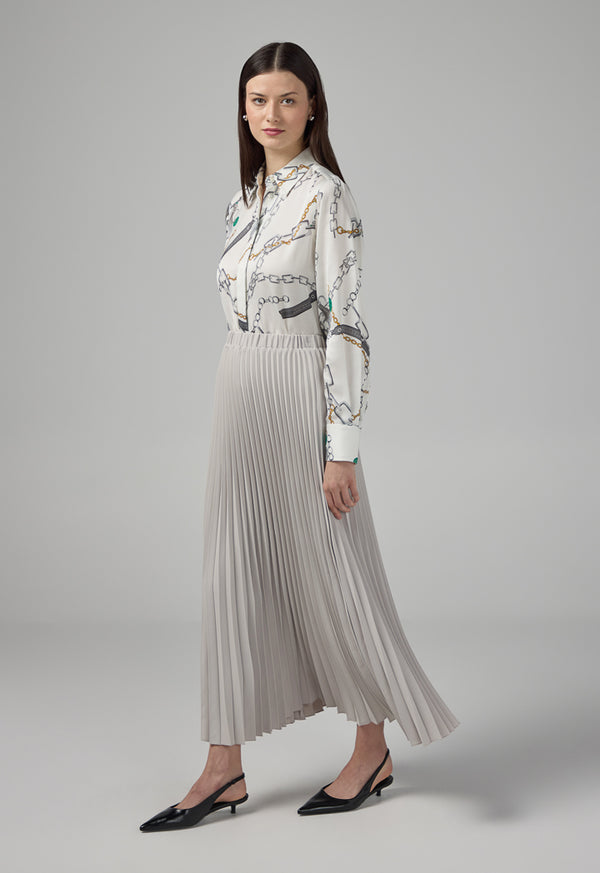 Choice Pleated Flared Basic Skirt Grey