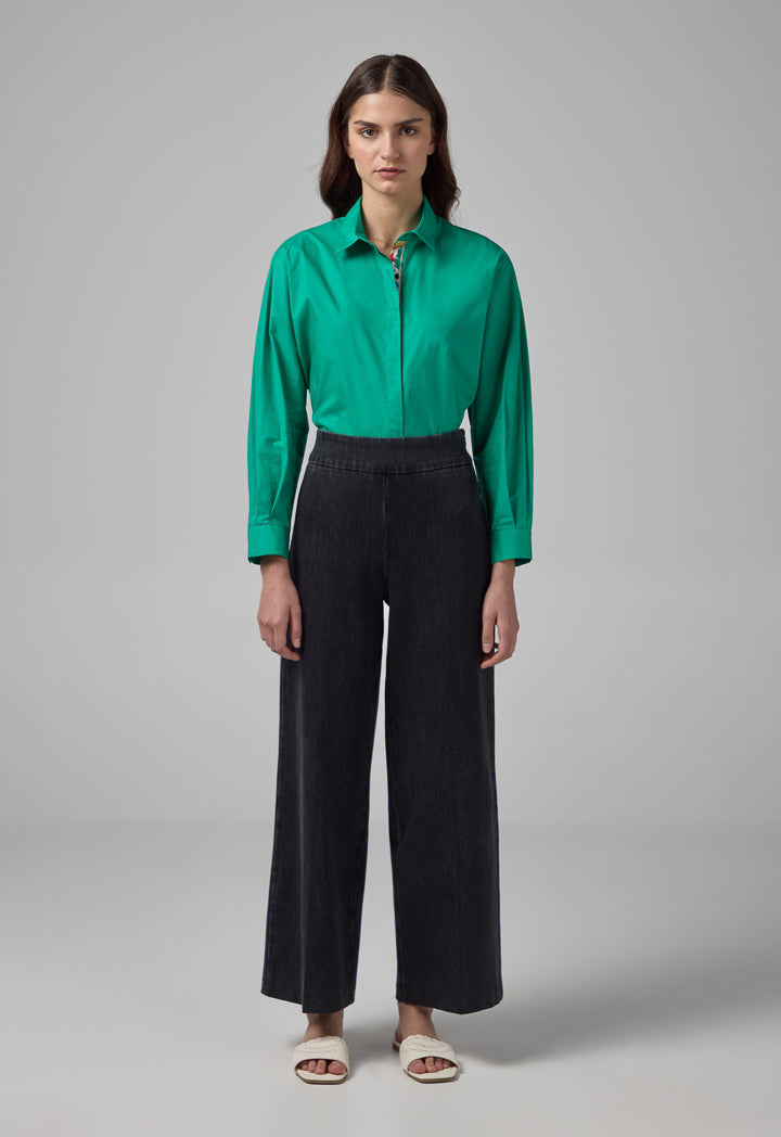 Choice Wide Leg Basic Denim Trousers Black