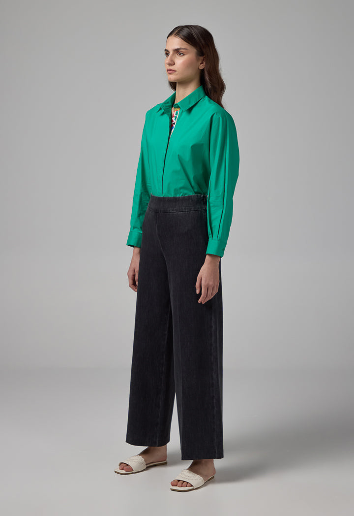 Choice Wide Leg Basic Denim Trousers Black