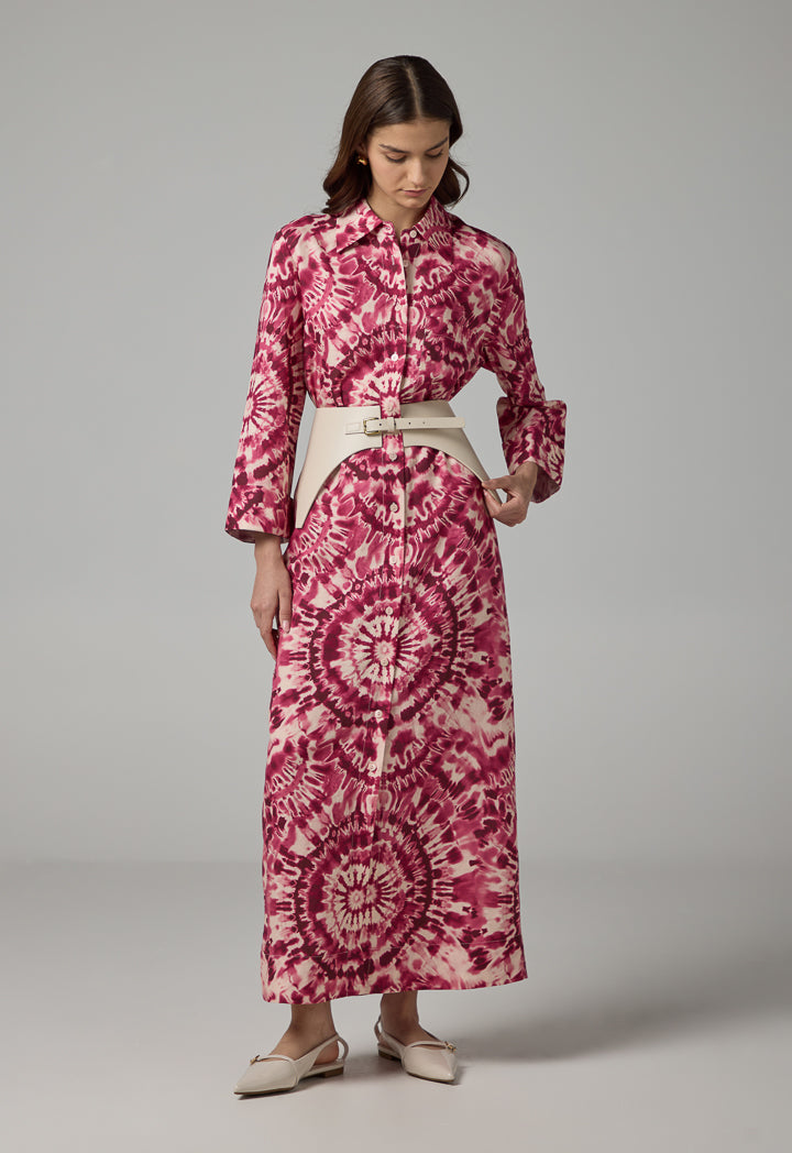 Choice Printed Belted Shirt Dress Multi Color