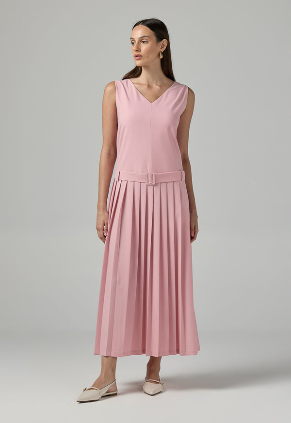 Choice Sleeveless Pleated Solid Dress Pink