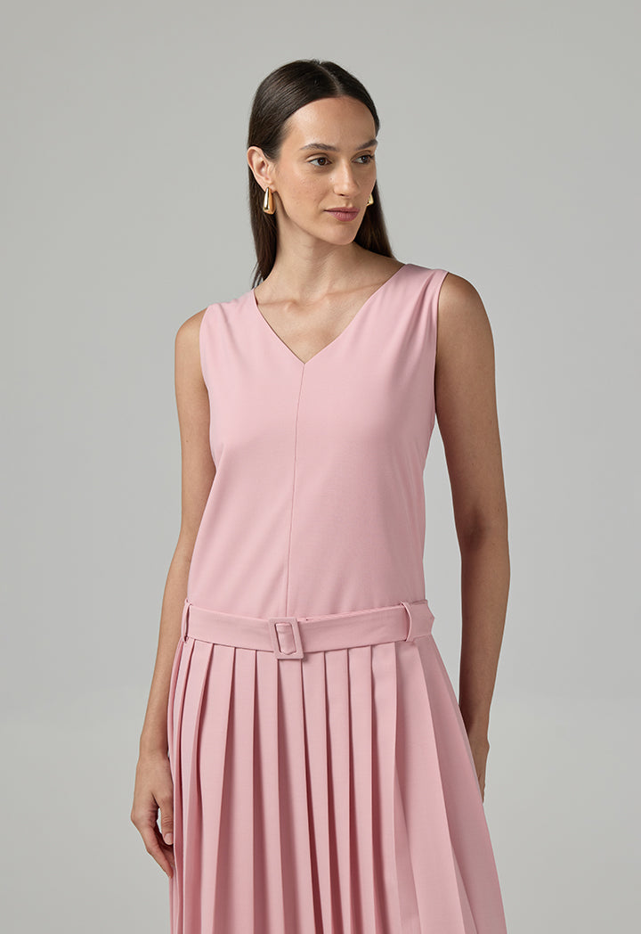 Choice Sleeveless Pleated Solid Dress Pink