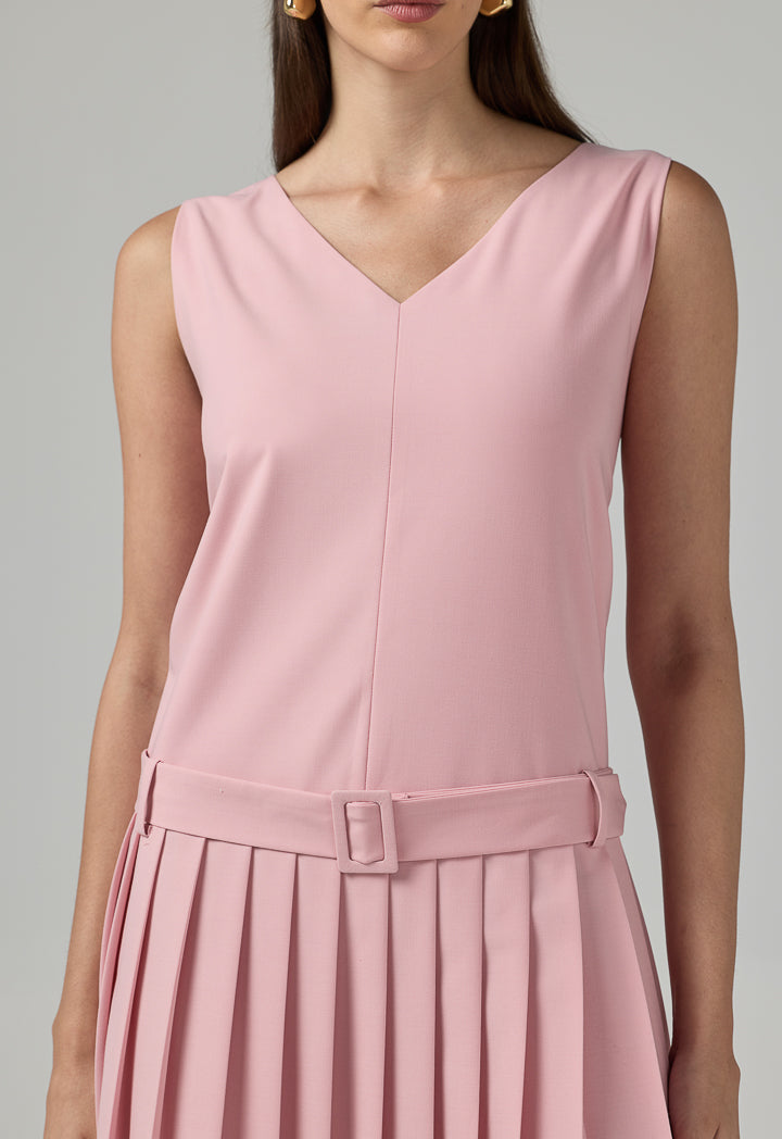 Choice Sleeveless Pleated Solid Dress Pink