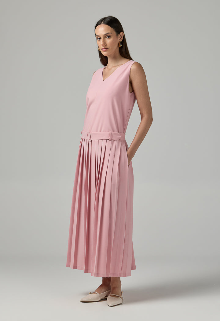 Choice Sleeveless Pleated Solid Dress Pink
