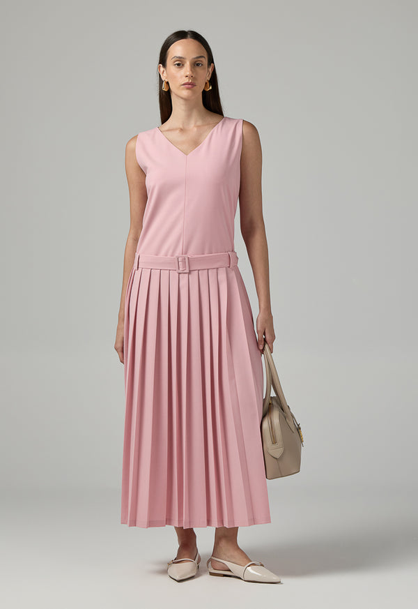 Choice Sleeveless Pleated Solid Dress Pink