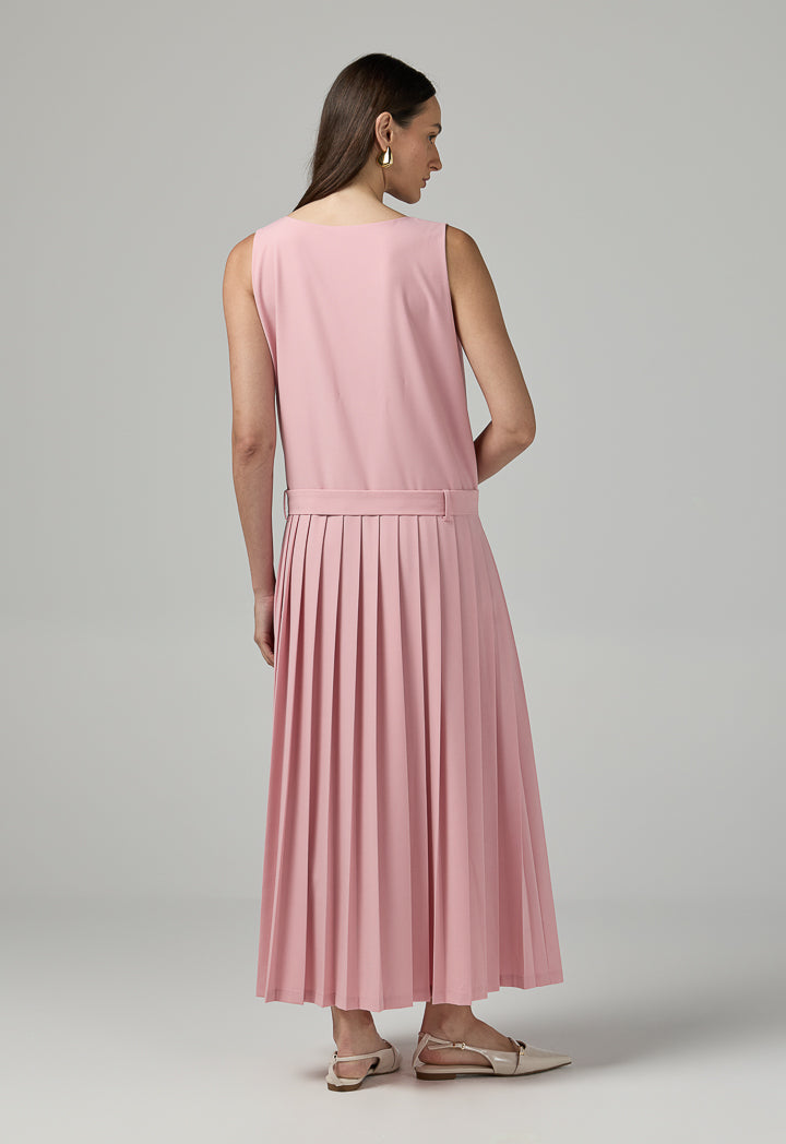 Choice Sleeveless Pleated Solid Dress Pink