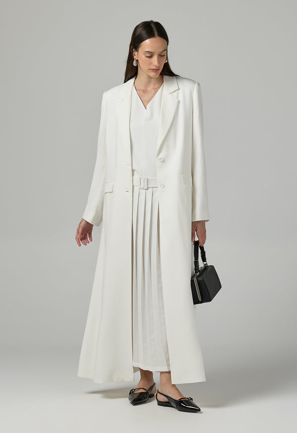 Choice Solid Notched Collar Abaya Off White