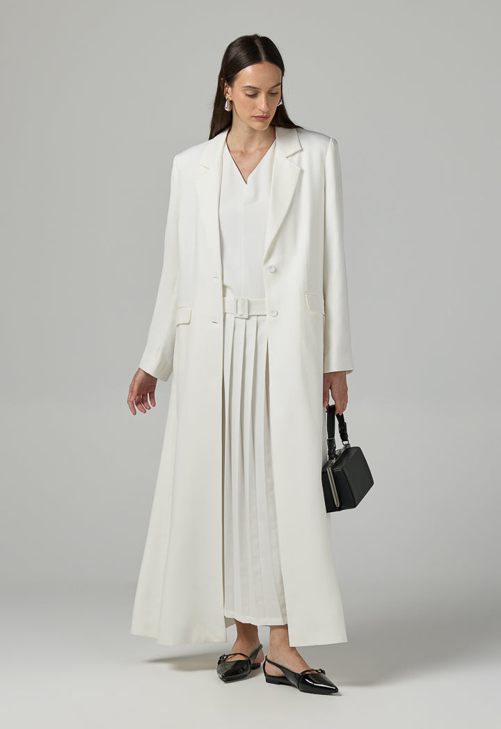 Choice Solid Notched Collar Abaya Off White