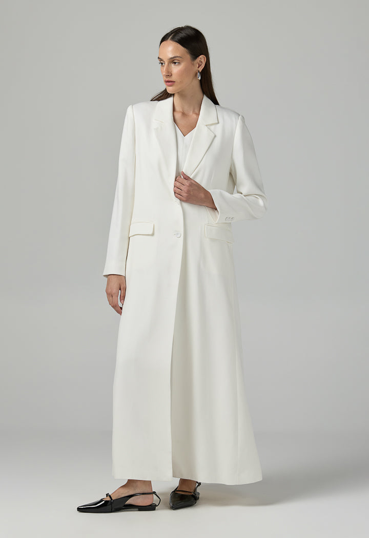 Choice Solid Notched Collar Abaya Off White