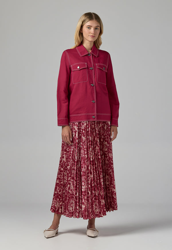 Choice Solid Front Flap Pocket Jacket Fuchsia