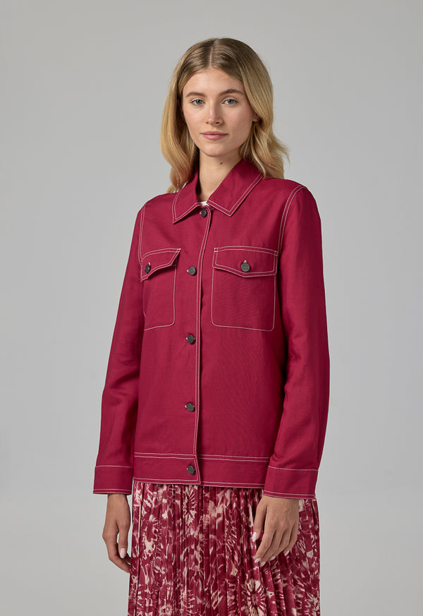 Choice Solid Front Flap Pocket Jacket Fuchsia