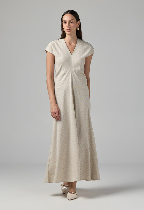 Choice V-Neck Striped Maxi Dress Beige