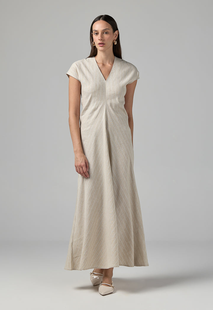 Choice V-Neck Striped Maxi Dress Beige